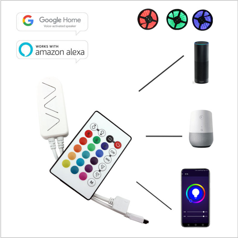 DC12V/24V WiFi RGBCCT Smart Graffiti 6PIN LED Light Controller, Mobile Phone APP Colorful Dual Color Temperature Controller,Work With Alexa & Google Assistant